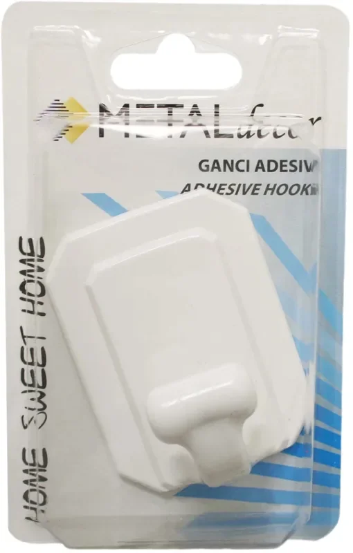 1 gancio adesivo in plastica rettangolare bianco