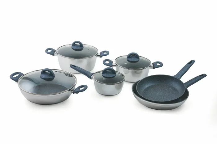 10-teiliges Kochgeschirr-Set aus Antihaft-Aluminium Villa d‘Este Home Tivoli Chrom