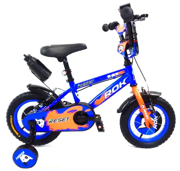14 ” Kinderfahrrad 2 Bremsen mit Wasserflasche und blauem und orangefarbenem Frontschild