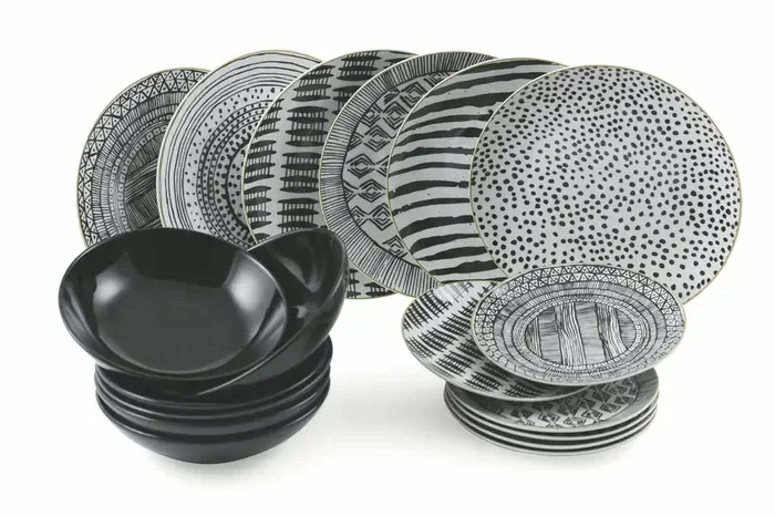 18-teiliges Tafelservice aus Porzellan und mehrfarbigem Steinzeug Villa d‘Este Home Tivoli Masai Black