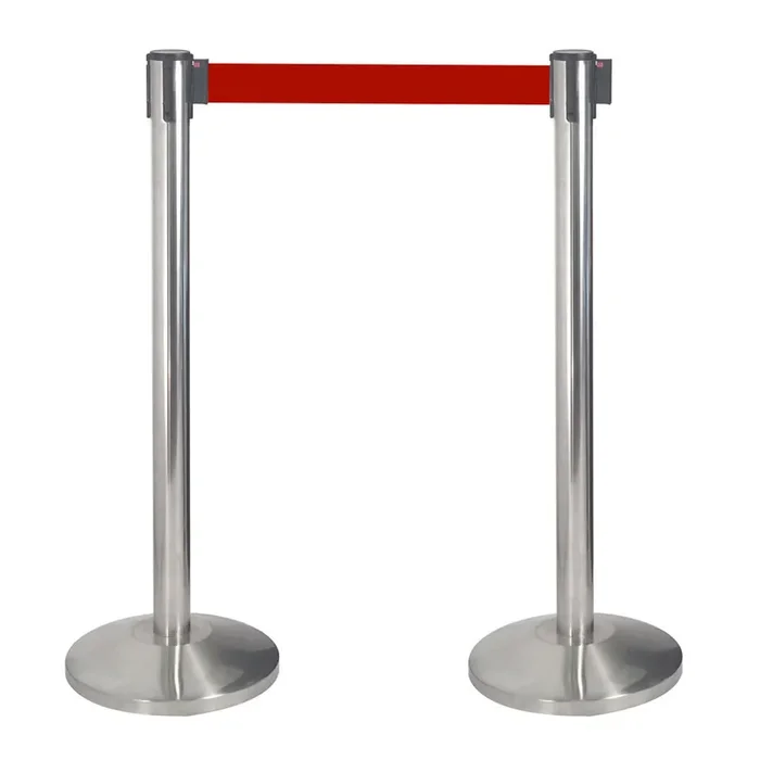 2 Colonnine Tendinastro 3 metri in Acciaio Inox Spazzolato Ø36×101 cm Nastro Rosso