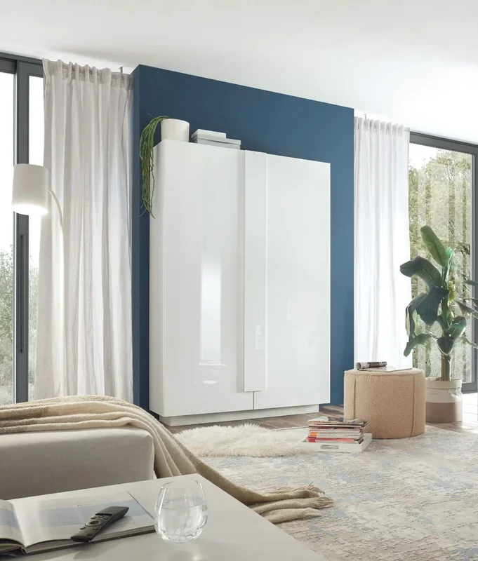 Apulia – Madia alta colonna 2 ante moderna in legno bianco lucido cm 120x44x193h