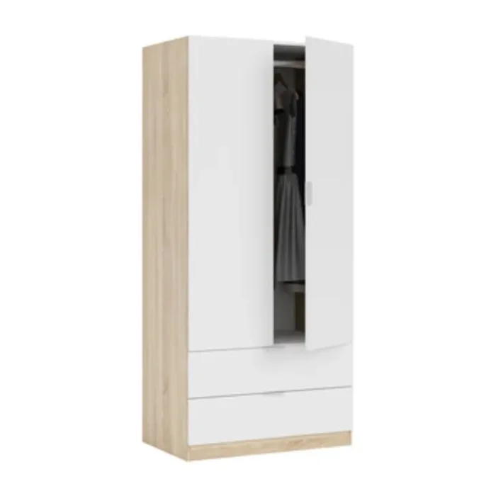 ARMADIO 2 ANTE + 2 CASSETTI H 180 CM ROVERE BIANCO IN KIT