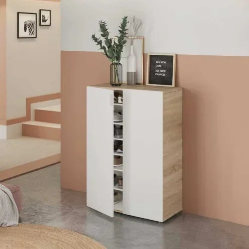 Armadio scarpiera 72x103h cm 6 ripiani bianco opaco rovere Stil Gihome®