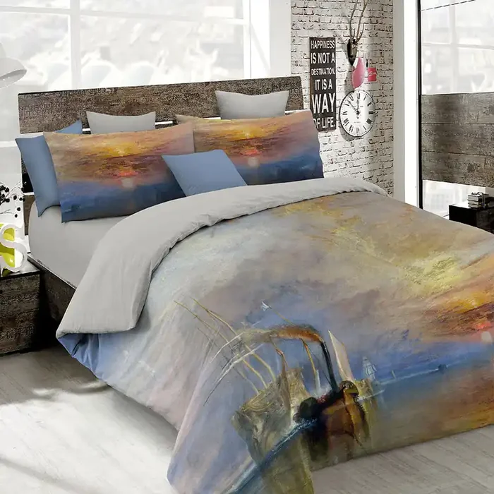 Bettbezug mit Aufdruck auf der Doppeltasche und den Kissenbezügen