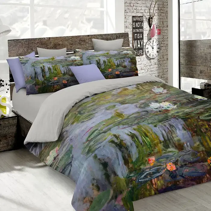 Bettbezug mit Aufdruck auf der Doppeltasche und den Kissenbezügen