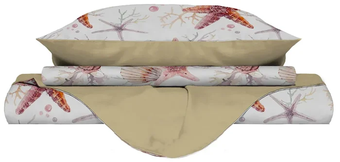 Bettbezug mit Aufdruck auf der Tasche und doppelseitigen Seestern-Kissenbezügen – Single