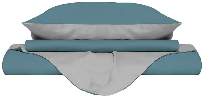 Bettbezug mit Tasche und doppelseitigen Kissenbezügen Teal /Light Grey – Single