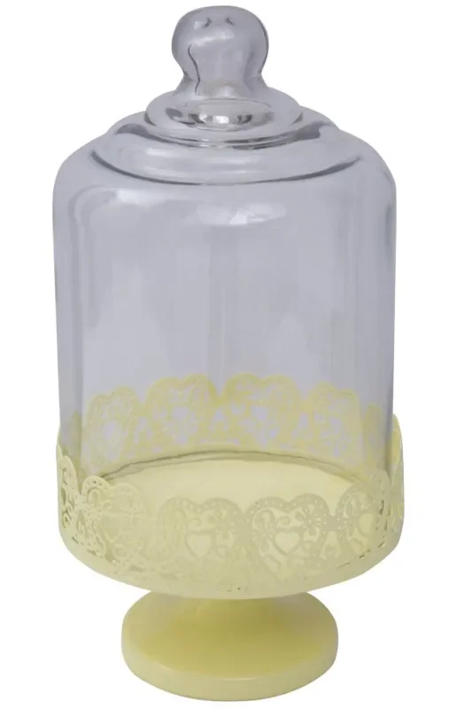 Bonbonhalter mit gelbem Herz Ø15,5×29,5 cm aus Eisen und gelbem Glas