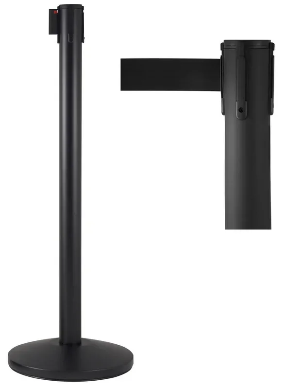 Colonnina Tendinastro 3 metri in Metallo Nero Opaco Ø36×101 cm Nastro Nero