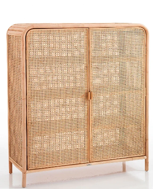 Credenza da soggiorno in rattan 2 ante 4 ripiani cm 120x45x132h
