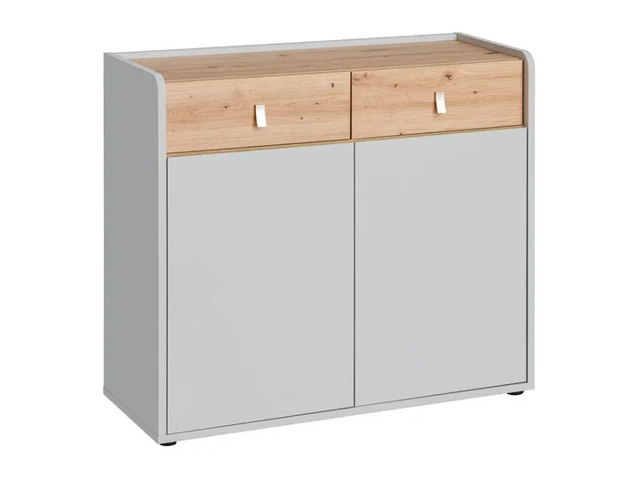 Credenza madia 2 ante e cassetti moderna grigio chiaro e quercia cm 94x38x86h
