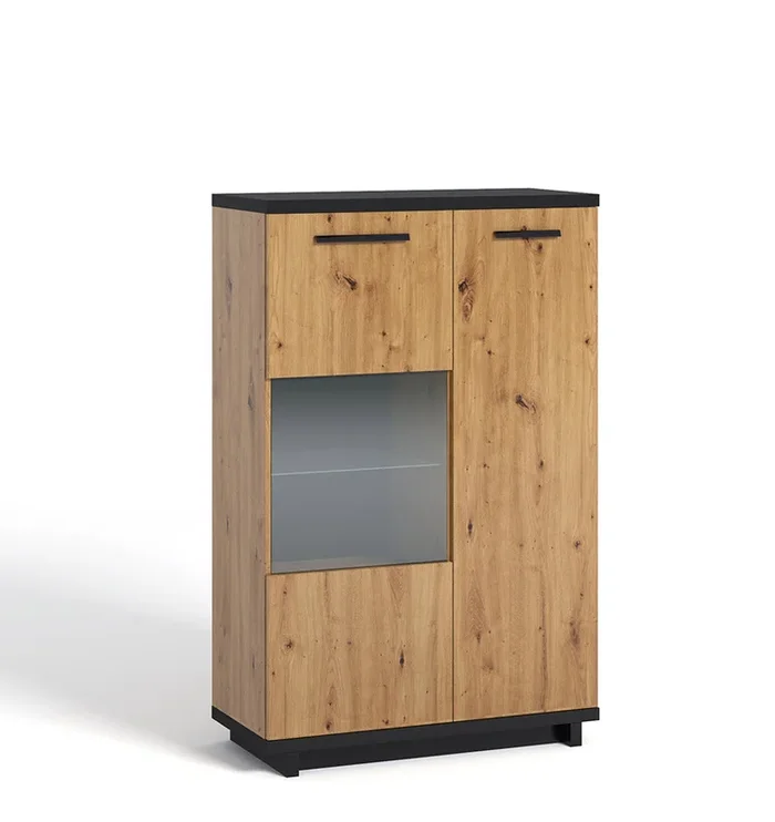 Galiska – Mobile living con vetrinetta in legno finitura naturale e nero cm 90x40x140h