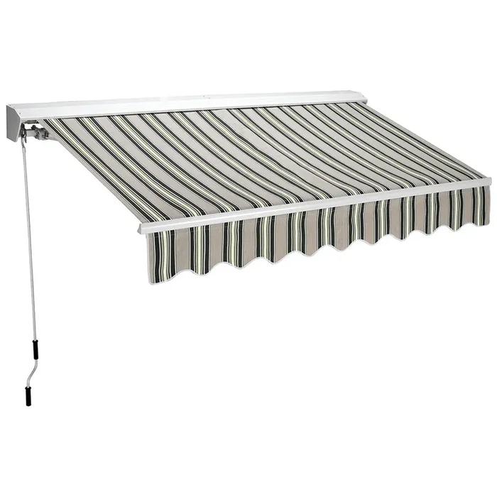 Halbkassettenmarkise 200 x 250 cm Polyestergewebe mit grünen Streifen