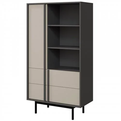 Libreria 83×155 cm 1 anta 2 cassetti antracite beige Essenzia