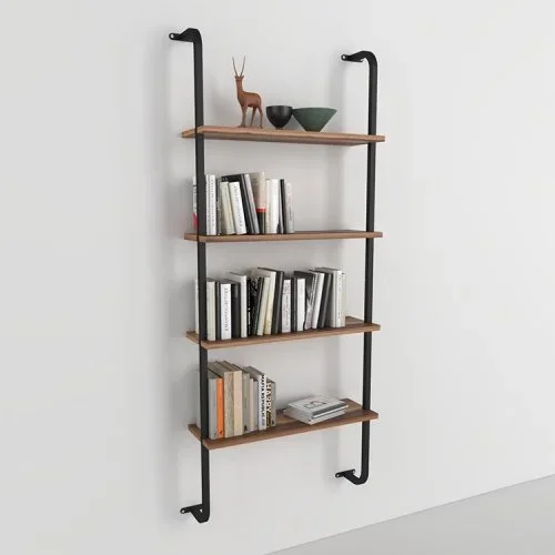 Libreria da parete 64x150h cm con ripiani industrial noce metallo nero Bering