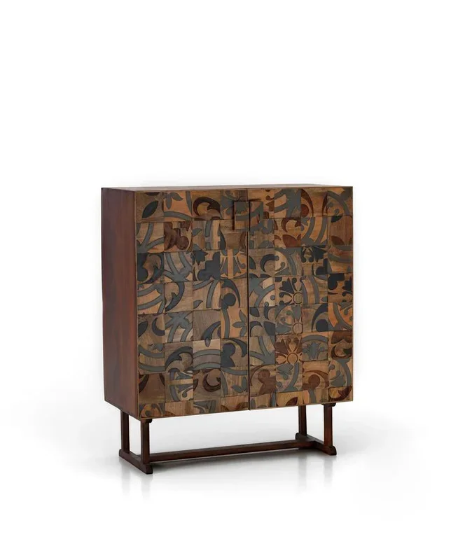 Madia credenza due ante stile etnico in legno massello di mango cm 100x45x120h