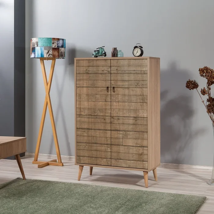 Mobile alto 2 ante multiuso in legno quercia ripiani interni cm 80x36x127h