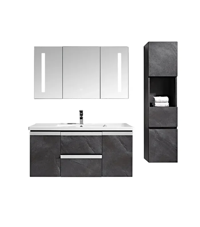 Mobile Bagno Sospeso 120 cm Lavabo Specchio e 1 Pensile Grigio Antracite