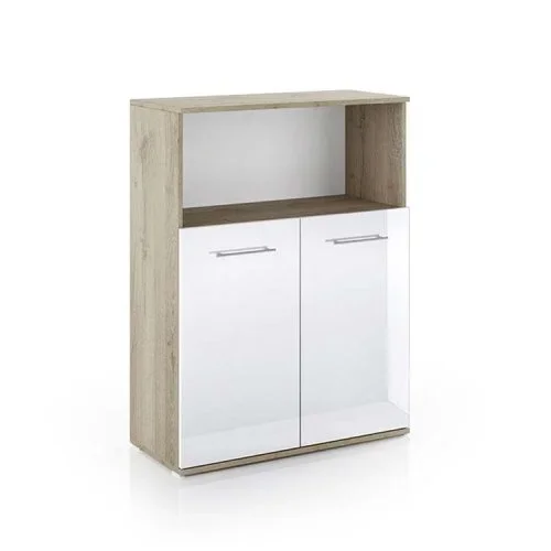 Mobile multiuso con ripiano ufficio 80x106h cm 2 ante rovere bianco lucido Time C