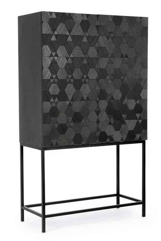 Mobile salotto in legno nero ante con esagoni in rilievo cm 90x40x155h