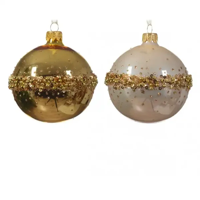 Palla di Natale in vetro con bordo lucido e perline