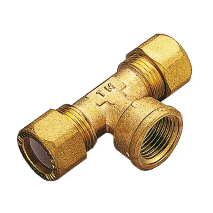 RACCORDO A TEE OTTONE DUE BICONO FEMMINA 14X1/2″