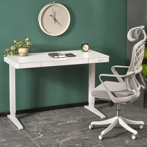 Scrivania touchscreen 120×60 cm altezza regolabile ricarica wireless e USB bianco Prisma