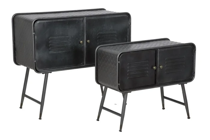 Set due mobiletti con ante in metallo stile industriale