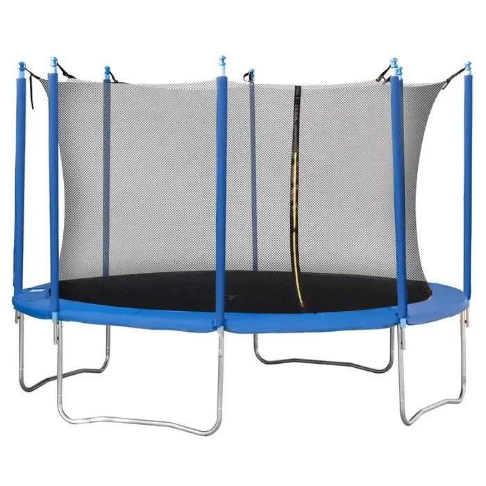Trampolino Tappeto Elastico Ø370×275 cm in Acciaio con Rete e Bordo Imbottito Blu e Nero