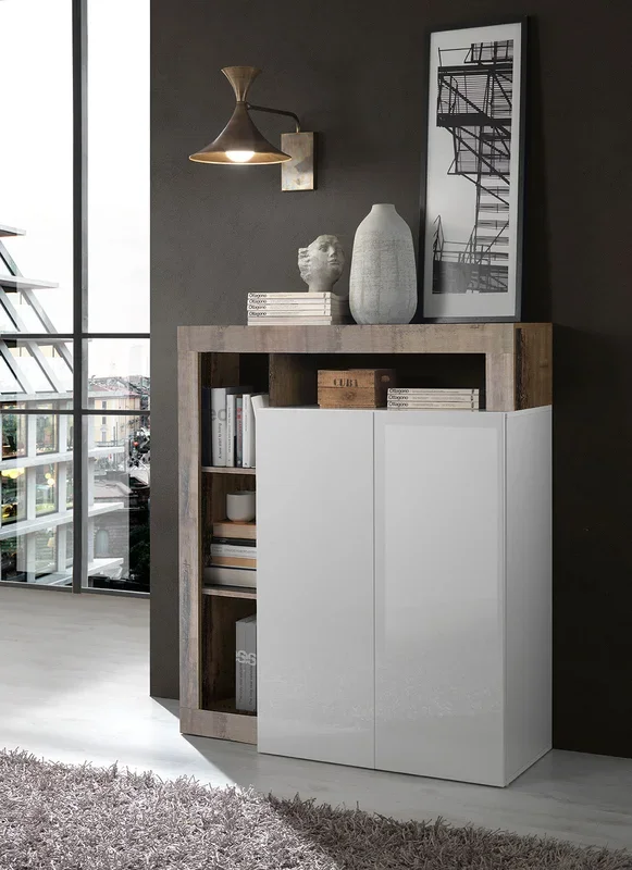 Viviana – Credenza 2 ante alta in legno bianco lucido cm 108x42x127h – vari colori