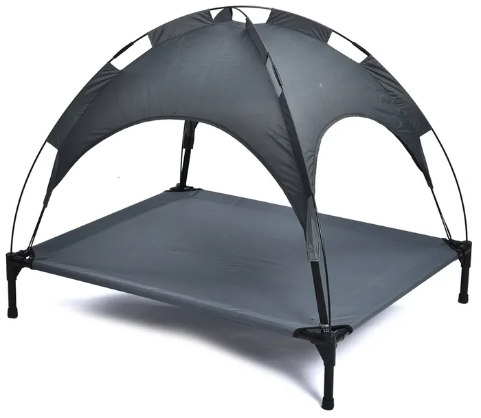 Wiege für Hunde 105x85x85 cm mit Dach aus Metall und grauem Stoff