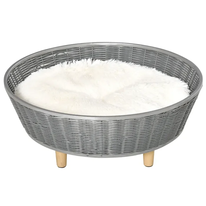 Zwinger für Katzen und Hunde Ø60×23,5 cm aus grauem Synthetikgeflecht